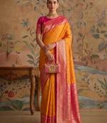 Mustard color smart silk blended rich traditional woven designer saree