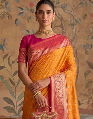 Mustard color smart silk blended rich traditional woven designer saree 2