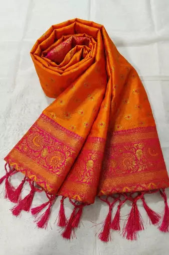 Mustard color smart silk blended rich traditional woven designer saree