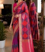 Wine soft silk blend banarasi jacuard work festive saree with unstitched blouse piece