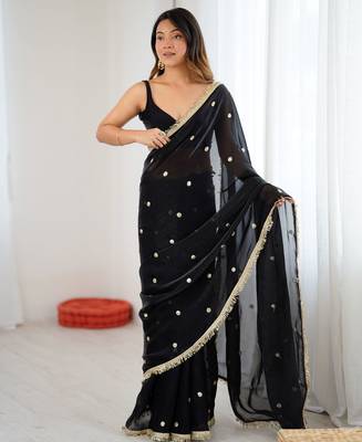 black fendy satin fabric trending sequins embroidered saree 1