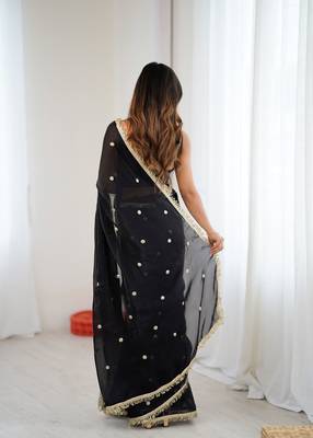 black fendy satin fabric trending sequins embroidered saree 2