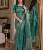 Rama soft silk blend banarasi jacuard work festive saree with unstitched blouse piece