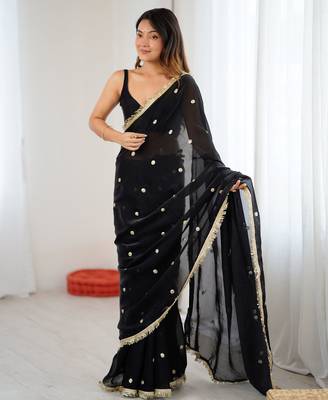 black fendy satin fabric trending sequins embroidered saree 4
