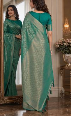 Rama soft silk blend banarasi jacuard work festive saree with unstitched blouse piece 3