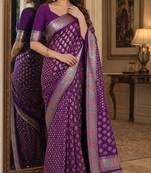Wine soft silk blend banarasi jacuard work festive saree with unstitched blouse piece