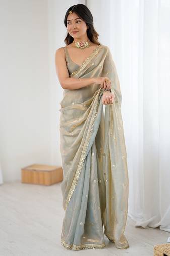 chiku fendy satin fabric trending sequins embroidered saree