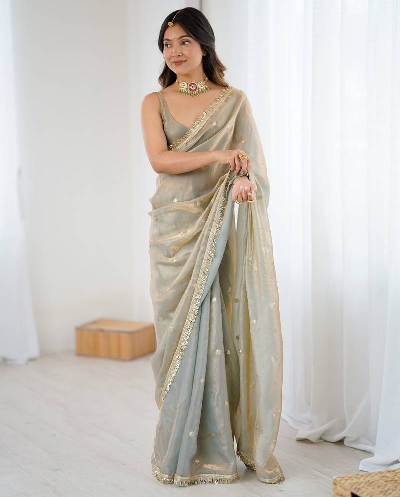 chiku fendy satin fabric trending sequins embroidered saree