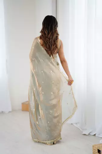 chiku fendy satin fabric trending sequins embroidered saree