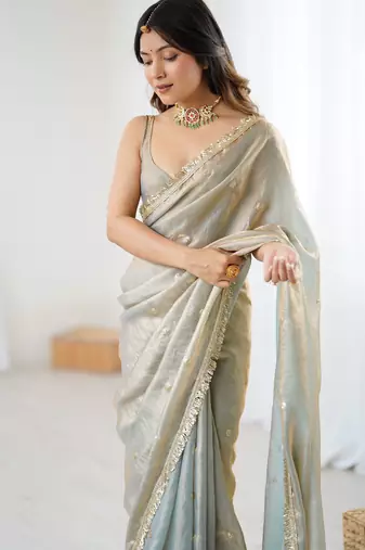 chiku fendy satin fabric trending sequins embroidered saree