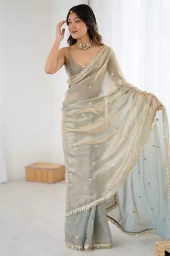 chiku fendy satin fabric trending sequins embroidered saree