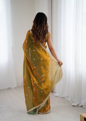 gold fendy satin fabric trending sequins embroidered saree 2