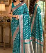 Rama soft silk blend banarasi jacuard work festive saree with unstitched blouse piece