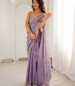 lavender fendy satin fabric trending sequins embroidered saree