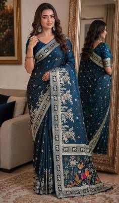 Morpich soft silk blend banarasi jacuard work festive saree with unstitched blouse piece 1