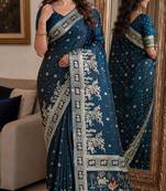 Morpich soft silk blend banarasi jacuard work festive saree with unstitched blouse piece