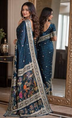 Morpich soft silk blend banarasi jacuard work festive saree with unstitched blouse piece 3