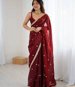 maroon fendy satin fabric trending sequins embroidered saree