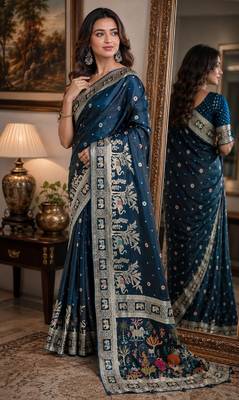 Morpich soft silk blend banarasi jacuard work festive saree with unstitched blouse piece 4