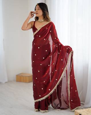 maroon fendy satin fabric trending sequins embroidered saree 4