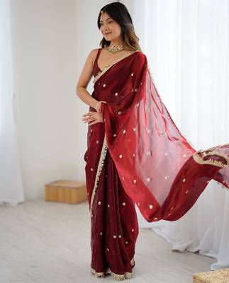 maroon fendy satin fabric trending sequins embroidered saree 5