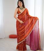 rust fendy satin fabric trending sequins embroidered saree