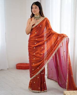 rust fendy satin fabric trending sequins embroidered saree 4