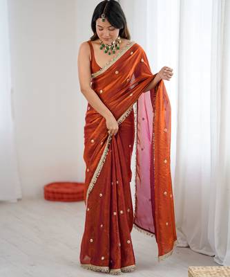 rust fendy satin fabric trending sequins embroidered saree 5