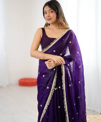 purple fendy satin fabric trending sequins embroidered saree 3