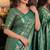 Teal green soft silk blend banarasi jacuard work festive saree with unstitched blouse piece