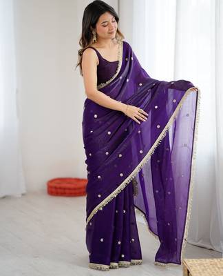 purple fendy satin fabric trending sequins embroidered saree 5