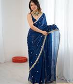 blue fendy satin fabric trending sequins embroidered saree
