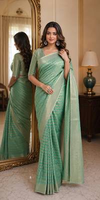Rama soft silk blend banarasi jacuard work festive saree with unstitched blouse piece 1