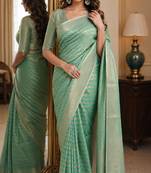 Rama soft silk blend banarasi jacuard work festive saree with unstitched blouse piece