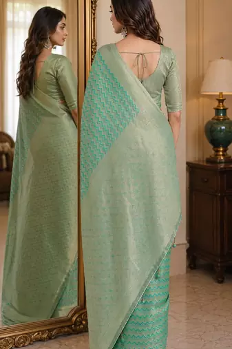 Rama soft silk blend banarasi jacuard work festive saree with unstitched blouse piece