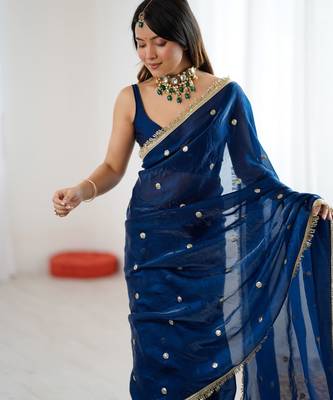 blue fendy satin fabric trending sequins embroidered saree 3