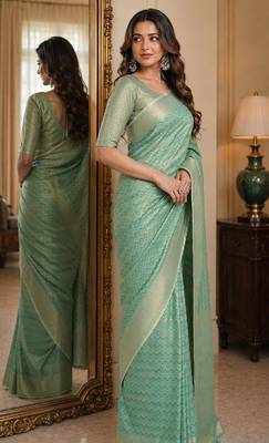 Rama soft silk blend banarasi jacuard work festive saree with unstitched blouse piece 4