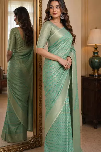 Rama soft silk blend banarasi jacuard work festive saree with unstitched blouse piece