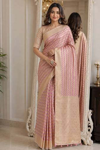 Lavender soft silk blend banarasi jacuard work festive saree with unstitched blouse piece