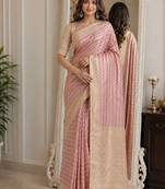 Lavender soft silk blend banarasi jacuard work festive saree with unstitched blouse piece
