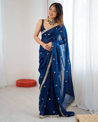 blue fendy satin fabric trending sequins embroidered saree 5