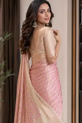 Lavender soft silk blend banarasi jacuard work festive saree with unstitched blouse piece