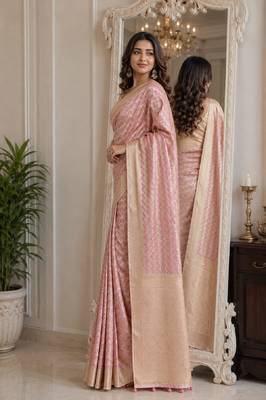 Lavender soft silk blend banarasi jacuard work festive saree with unstitched blouse piece 4