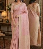 Pink soft silk blend banarasi jacuard work festive saree with unstitched blouse piece
