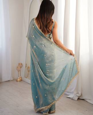 sky blue fendy satin fabric trending sequins embroidered saree 2