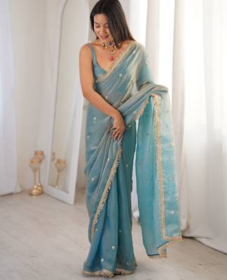 sky blue fendy satin fabric trending sequins embroidered saree 4