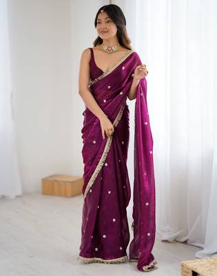 wine fendy satin fabric trending sequins embroidered saree 4