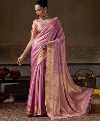 pink smart heavy kanchivaram silk blend rich looks graceful saree 1