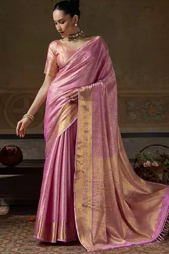 pink smart heavy kanchivaram silk blend rich looks graceful saree