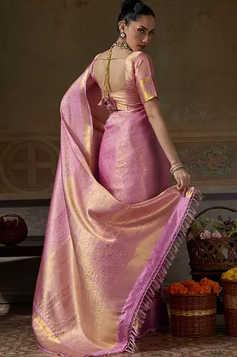 pink smart heavy kanchivaram silk blend rich looks graceful saree